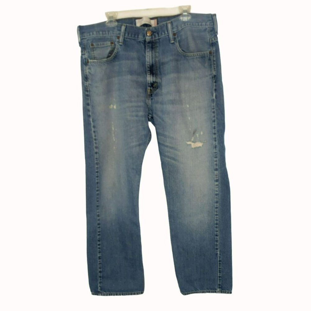 Levis 569 Jeans Loose Straight Fit Blue Distressed Denim Mens W38 L34